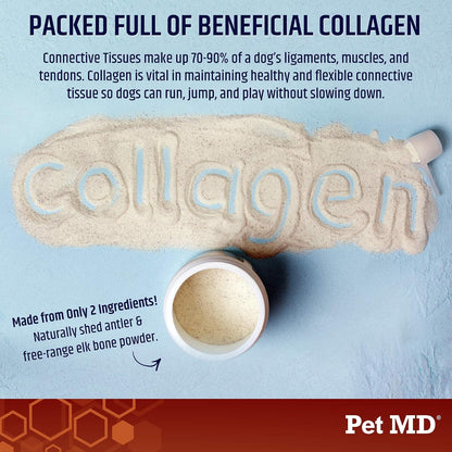 Pet MD Bone Broth for Dogs - Dog Food Topper with Vitamins, Amino Acids, Joint and Digestion Support - Made from Grade A Free Range Elk Bone Powder, 113g (4 oz)