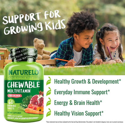 NATURELO Chewable Multivitamin for Children - 60 Tablets - Organic Fruit Blend