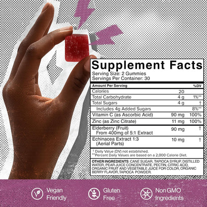 SAM+LEO Immunity Gummies with Elderberry, Echinacea, Zinc & Vitamin C – Kids Immune Support – Berry Flavour (60 Count)