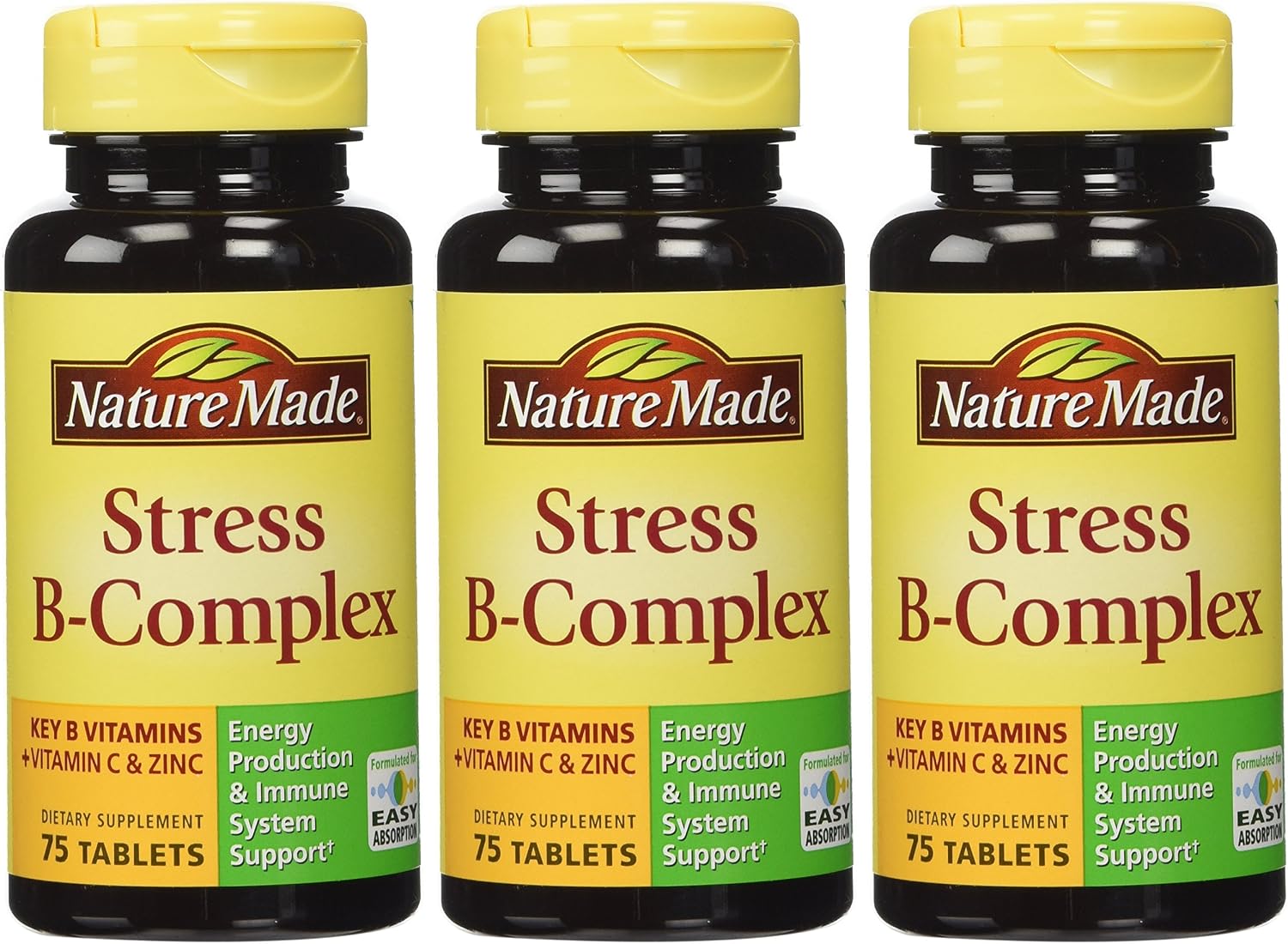 Nature Made Stress B Complex with Zinc, 75 Tablets per Bottle – Pack of 3 (225 Tablets) - görsel 1