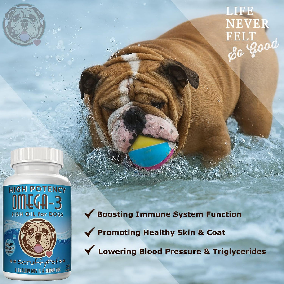 Pure Omega-3 Wild Fish Oil for Dogs with Vitamin E - High EPA & DHA Soft gel capsules (1000 mg) 180 ct - görsel 4