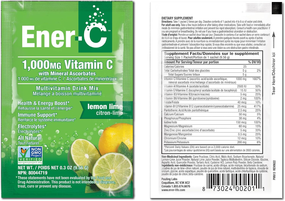 Ener-C Multivitamin Drink Mix with Electrolytes, Lemon & Lime Flavour, 60 Sachets - görsel 8