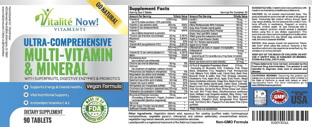 Vegan Whole Food Multivitamin & Mineral – Vitamins A, B1, B2, B6, B12, C, D3, E & 110 Superfoods, Herbs, Greens & Reds – Enzymes & Probiotics – 90 Tablets - görsel 5