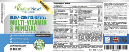 Vegan Whole Food Multivitamin & Mineral – Vitamins A, B1, B2, B6, B12, C, D3, E & 110 Superfoods, Herbs, Greens & Reds – Enzymes & Probiotics – 90 Tablets