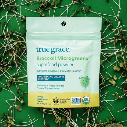 True Grace Broccoli Microgreens - Daily Superfood Powder, Regenerative Organic Certified, 11 g (30 Servings)
