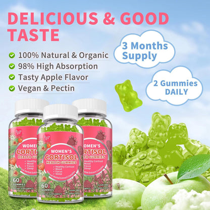 Cortisol Gummies for Women – Ashwagandha, Magnesium, L-Theanine & Rhodiola – Vegan (180 Gummies)