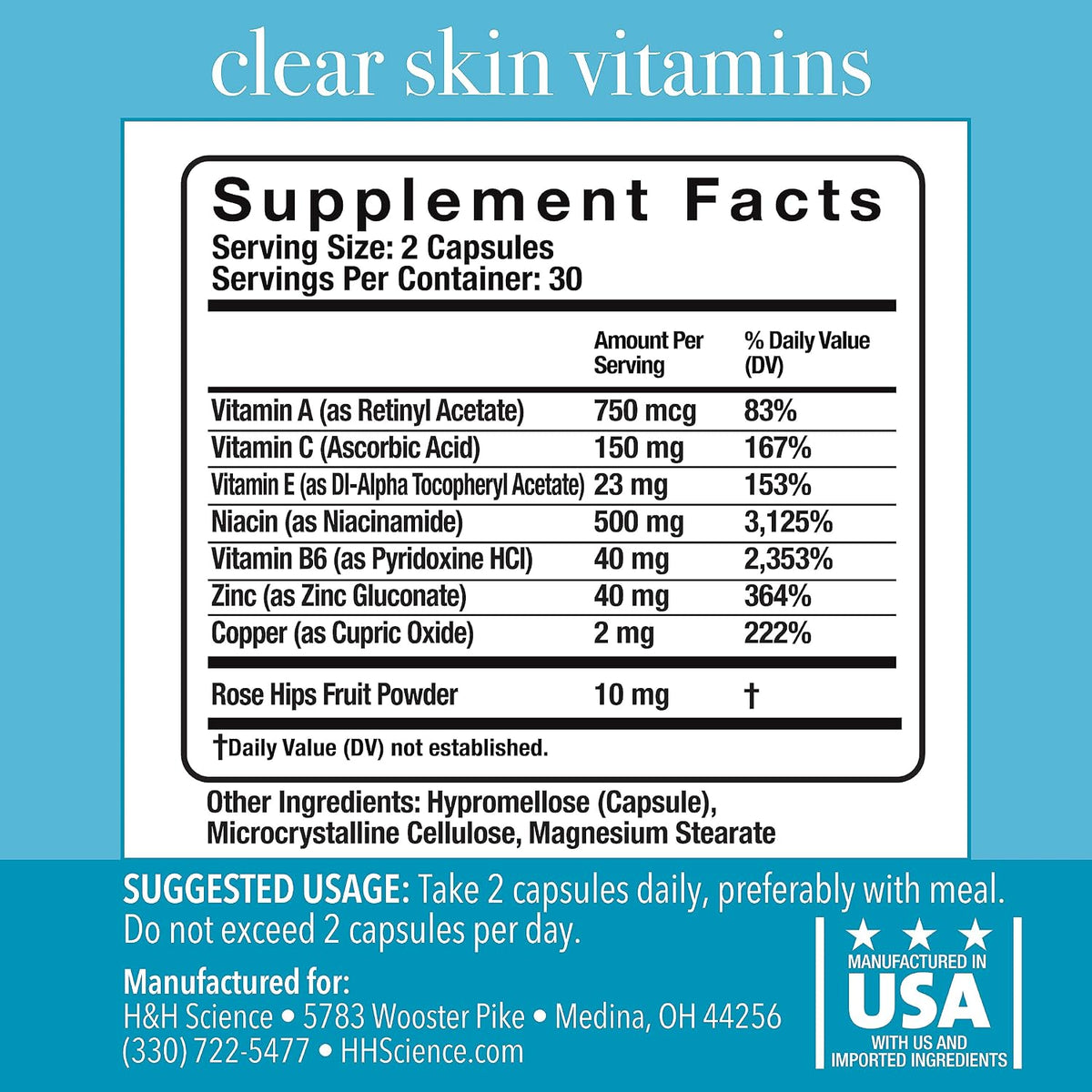 Clear Skin Vitamins for Women & Men - Supplement for Healthy Glowing Skin and Acne Control - Patented and Dermatologist Developed Hormonal & Cystic Acne Pills - görsel 3
