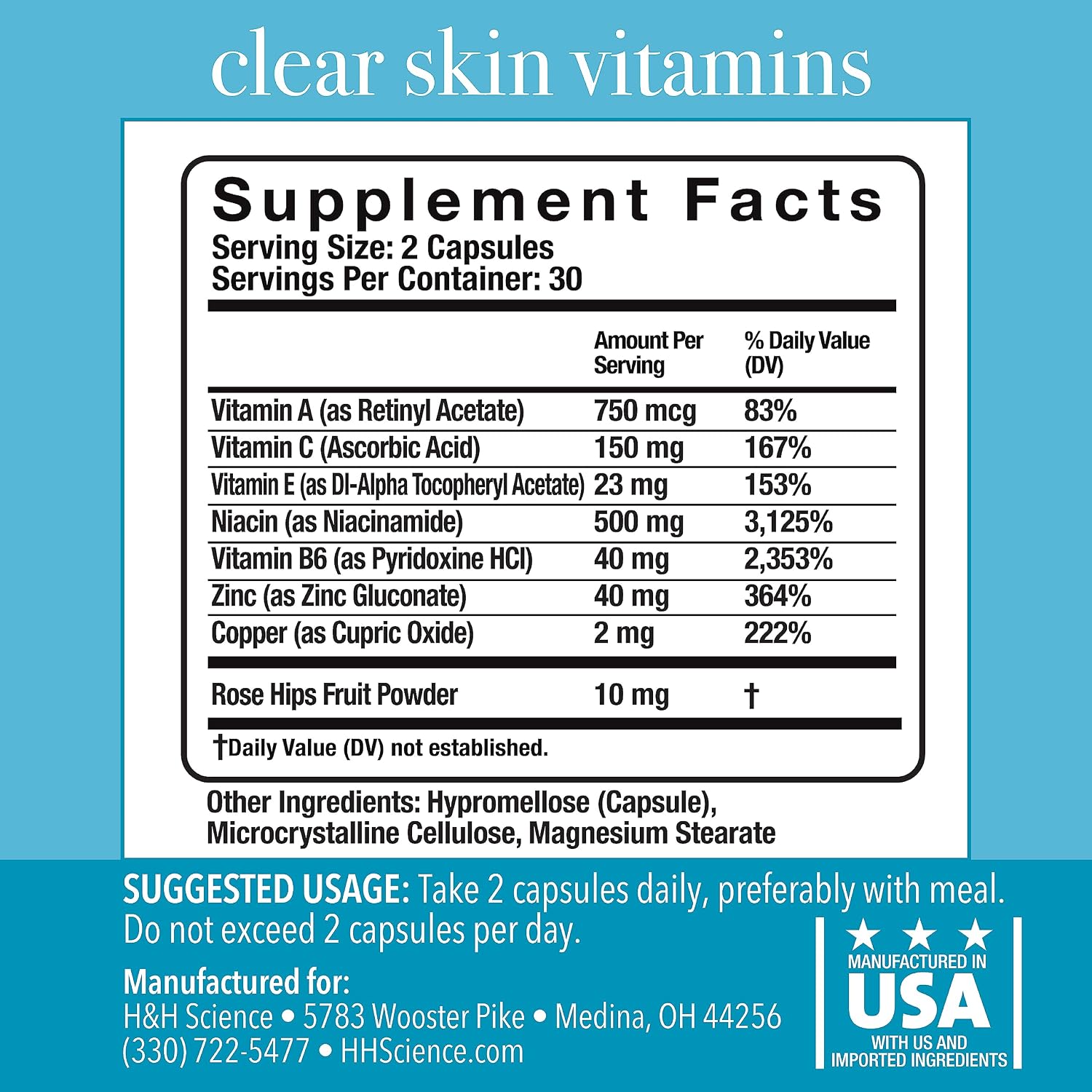 Clear Skin Vitamins for Women & Men - Supplement for Healthy Glowing Skin and Acne Control - Patented and Dermatologist Developed Hormonal & Cystic Acne Pills - görsel 3