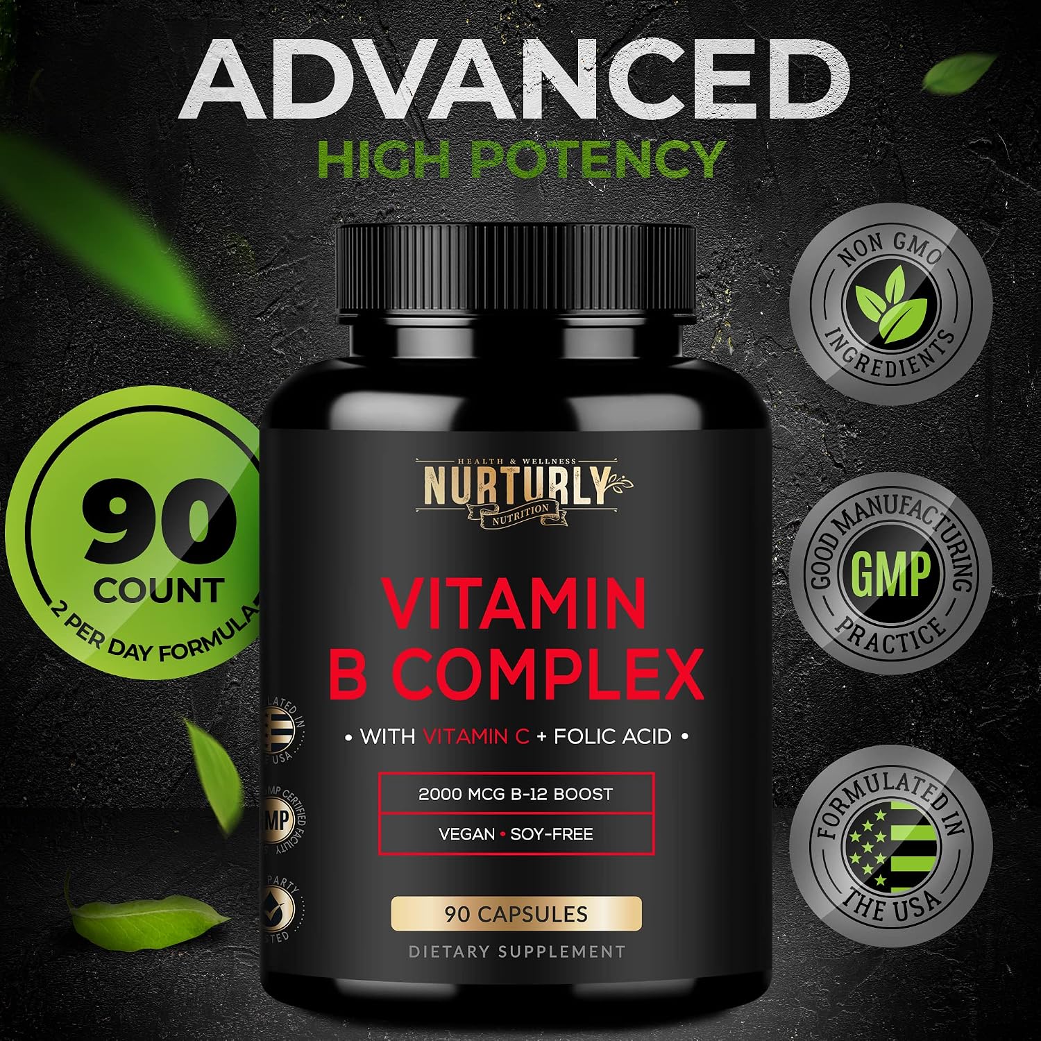 Vitamin B Complex with Vitamin C – Essential B Vitamins for Energy Release, Immune Function & Psychological Wellbeing (90 Capsules) - görsel 5