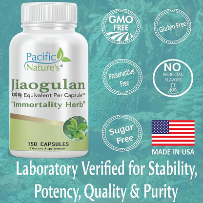 Pacific Nature's Jiaogulan Herbal Supplement (150 Capsules) 4100mg Gynostemma Pentaphyllum Extract (Standardised 10:1) - Gluten-free, Non-GM