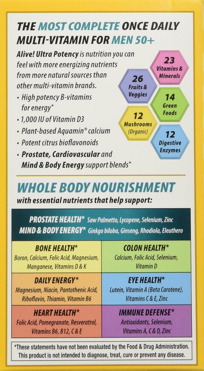 Nature's Way Alive! Once Daily Men's 50+ Multivitamin, Ultra Potency, Food-Based Blends, 60 Tablets (Pack of 2) - görsel 4