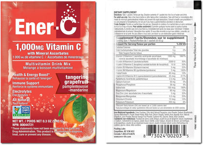Ener-C Tangerine & Grapefruit Multivitamin Drink Mix - 1000mg Vitamin C, Non-GMO, Vegan, Gluten-free, Electrolytes, 2-Pack (60 Sachets)