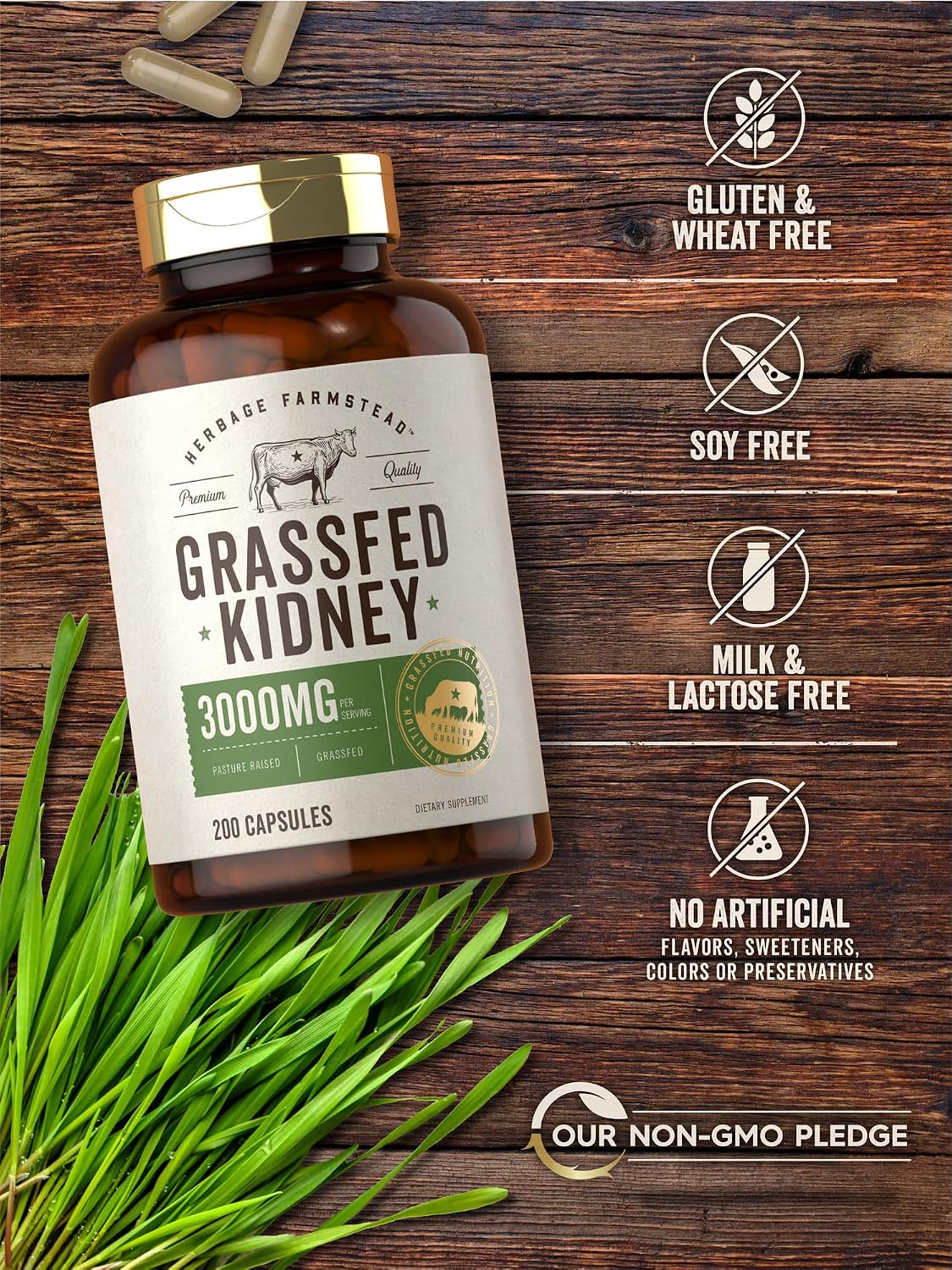 Carlyle Grass Fed Beef Kidney Supplement – 3000mg, 200 Capsules - görsel 3