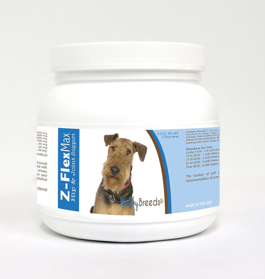 Healthy Breeds Airedale Terrier Z-Flex Max + Glucosamine + Chondroitin + Omegas - Hip & Joint Support for Improved Mobility - 100 Bacon Flavoured Soft Chews