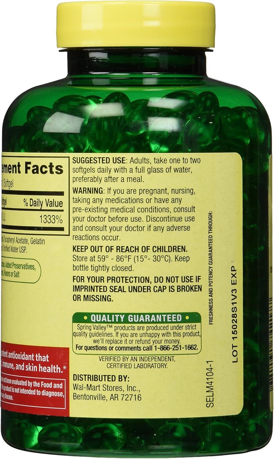 Spring Valley Vitamin E 400 IU Softgels, 500 Count - görsel 2