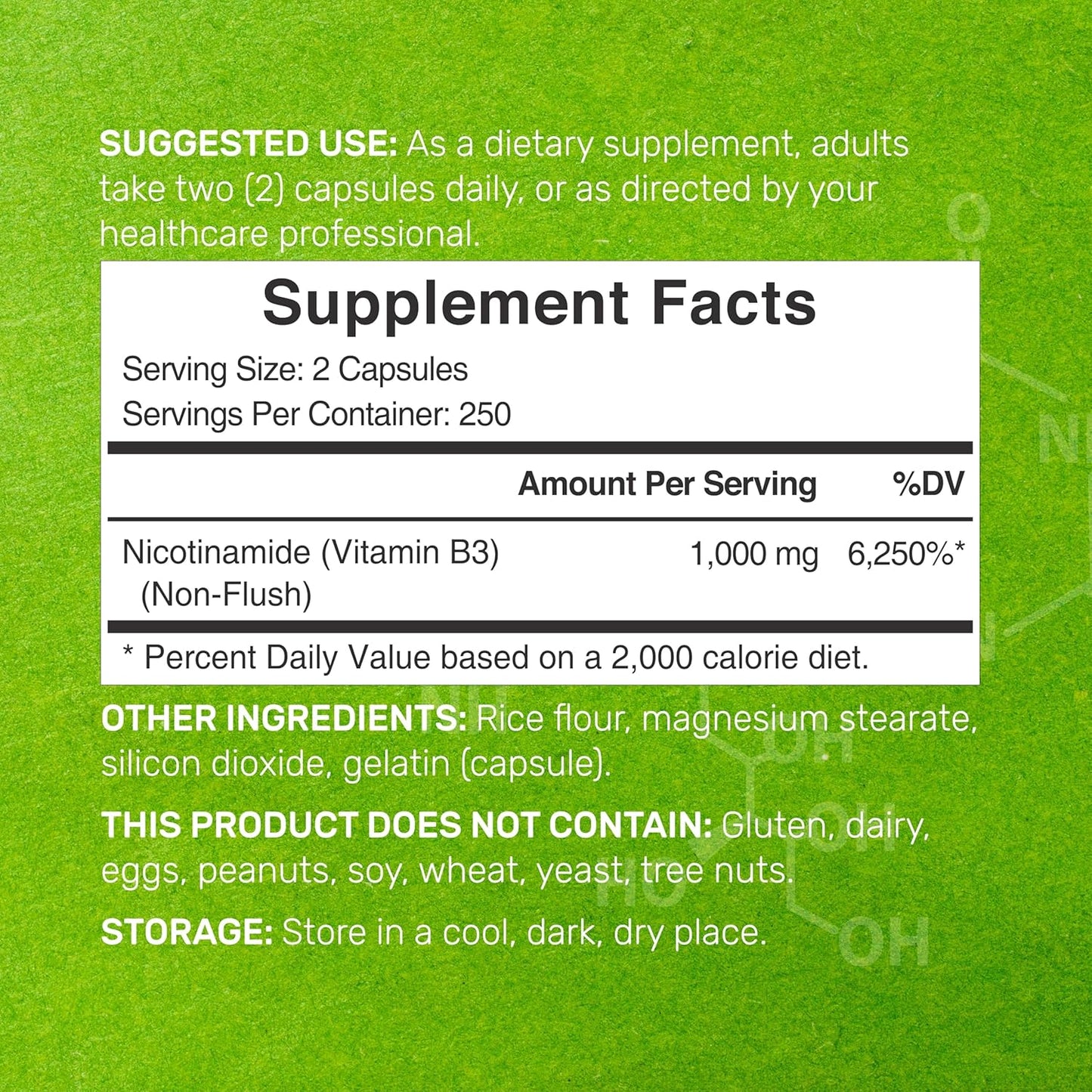 Vitamin B3 Nicotinamide 1,000mg – 500 Capsules – Flush Free Niacin Supplement - görsel 2