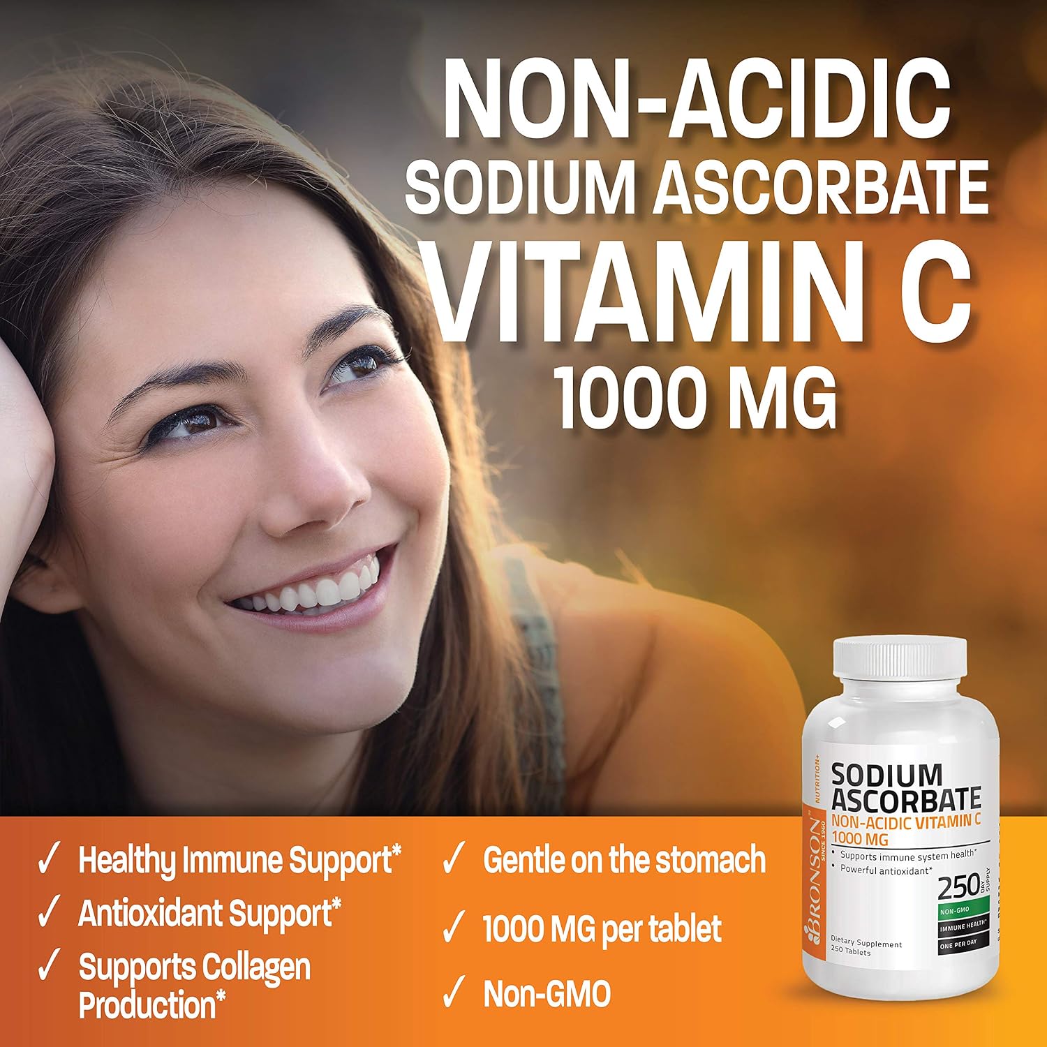 Bronson Sodium Ascorbate Non-Acidic Vitamin C 1000 mg Tablets, 250 Count - görsel 4