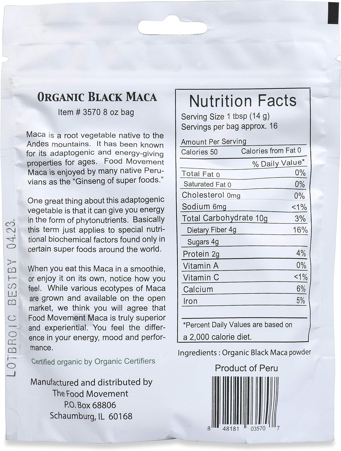 Black Maca 227 g Raw Food Powder - Organic, Non-GMO, Vegan, Gluten-free - görsel 2