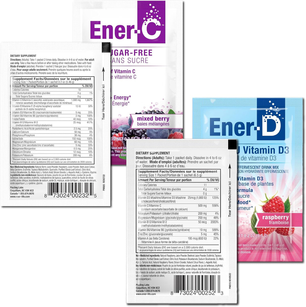 Ener-C Sugar-Free Vitamin C 1000mg Mixed Berry & Ener-D Vitamin D3 Raspberry Multivitamin Drink Powder for Natural Energy & Immune Support – Real Fruit Juice, Non-GMO, Vegan – 54 Sticks - görsel 9