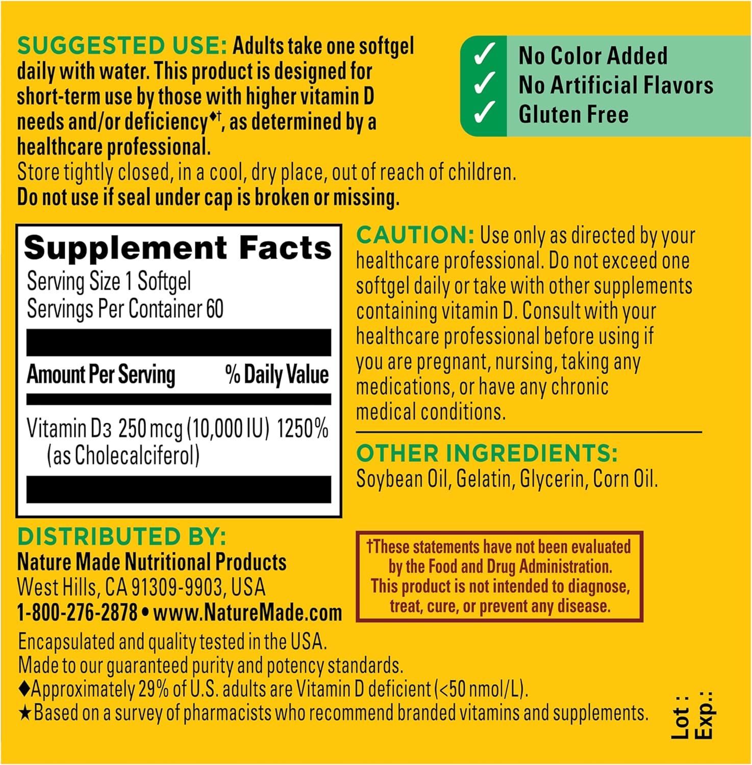 Nature Made Vitamin D3 10000 IU (250 mcg) High Strength Food Supplement, 60 Softgels - görsel 7