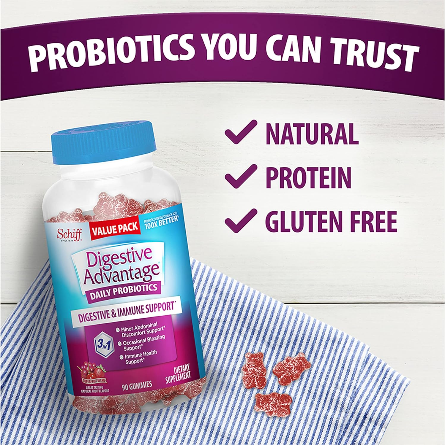Digestive Advantage Daily Probiotic Gummies for Digestive Health, Superfruit, 180 Count (2-Pack) - görsel 5
