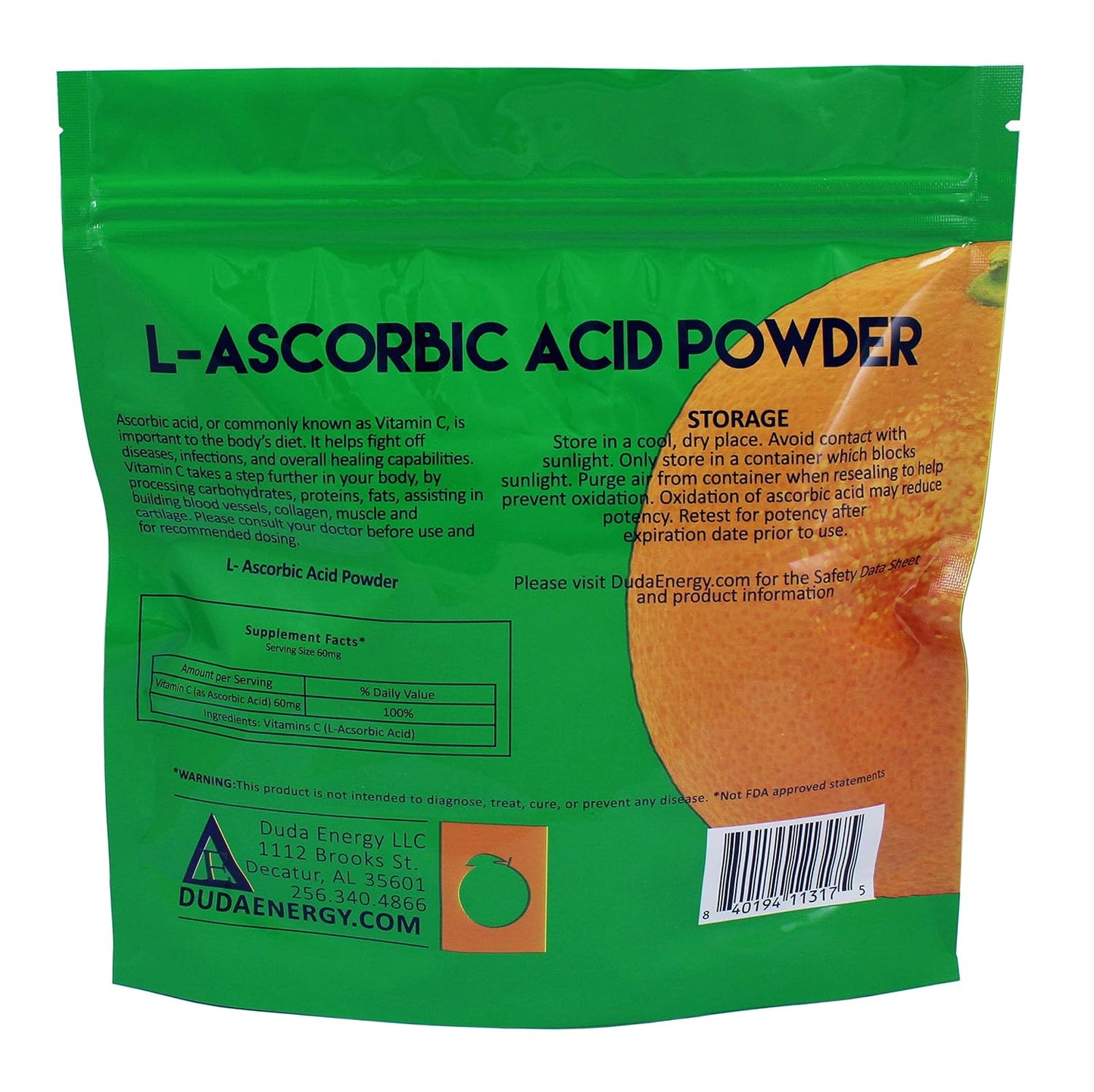 L-Ascorbic Acid Powder 99+% Food Grade USP36/BP2012, Naturally Fermented Vitamin C, 454 g - görsel 2