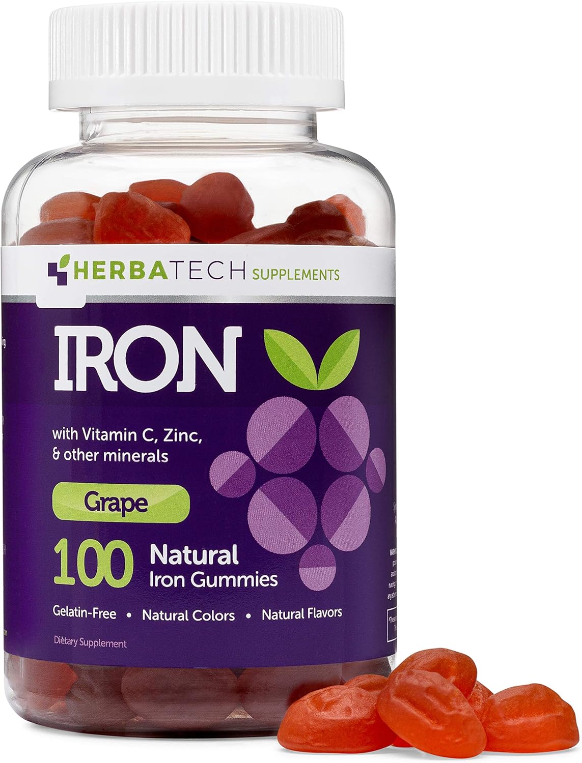 Iron Gummies for Adults and Children, Chewable Multivitamin with Iron, Vitamin C, A, B, Zinc, Folic Acid, and Biotin (Grape Flavoured) Vegan Safe, Made in the USA - görsel 1