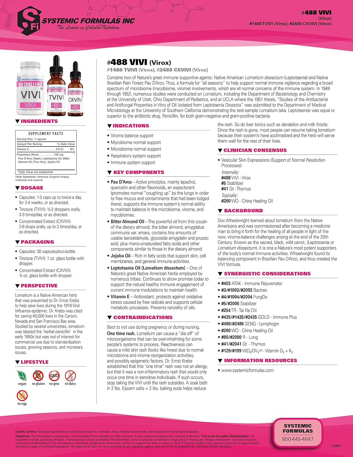 Systemic Formulae Bio Challenge #488 VIVI Virox – Immune Support Blend with Pau d'Arco and Lomatium, 30 Capsules - görsel 2