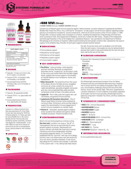 Systemic Formulae Bio Challenge #488 VIVI Virox – Immune Support Blend with Pau d'Arco and Lomatium, 30 Capsules