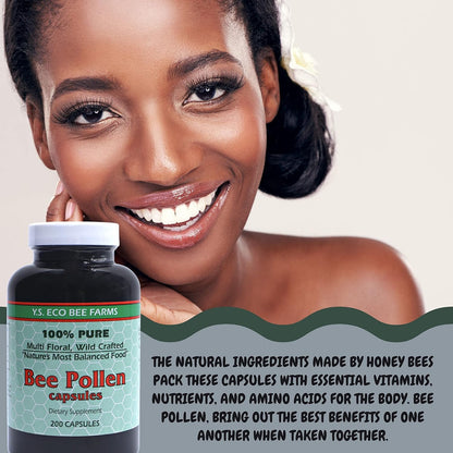 Y.S. Eco Bee Farms 100% Pure Wild Crafted Bee Pollen Capsules (200 Capsules)