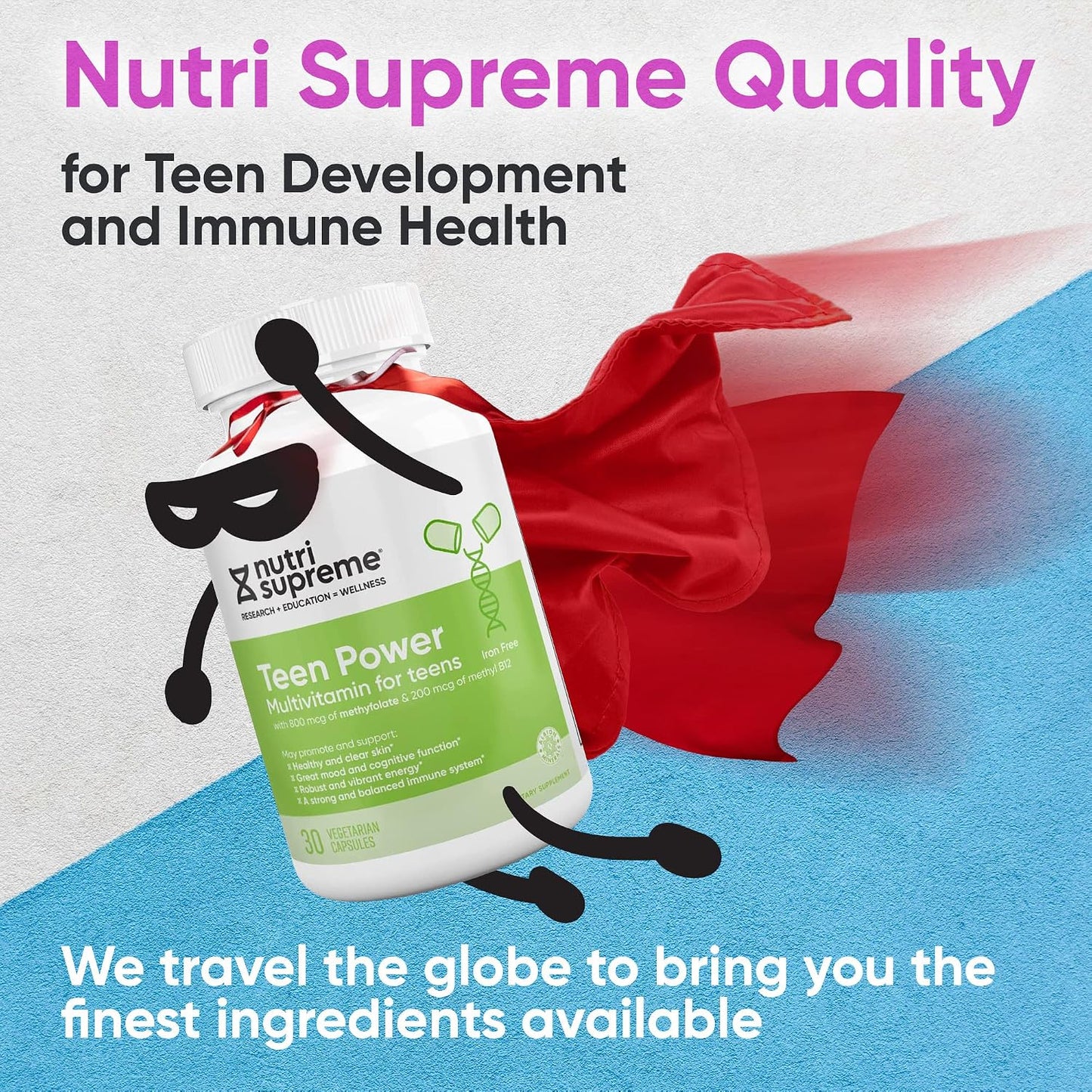 Nutri Supreme Teen Multivitamin for Boys and Girls Aged 12-17, Kosher One-a-Day Teen Supplement, Formulated for Teen Development and Immune Health, 30 Capsules - görsel 6
