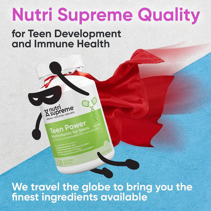 Nutri Supreme Teen Multivitamin for Boys and Girls Aged 12-17, Kosher One-a-Day Teen Supplement, Formulated for Teen Development and Immune Health, 30 Capsules