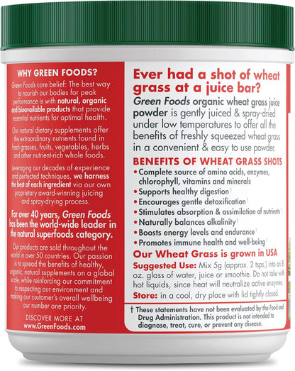 Green Foods Wheat Grass Shots – Certified Organic, Vegan, Non-GM, Gluten-free (150g)