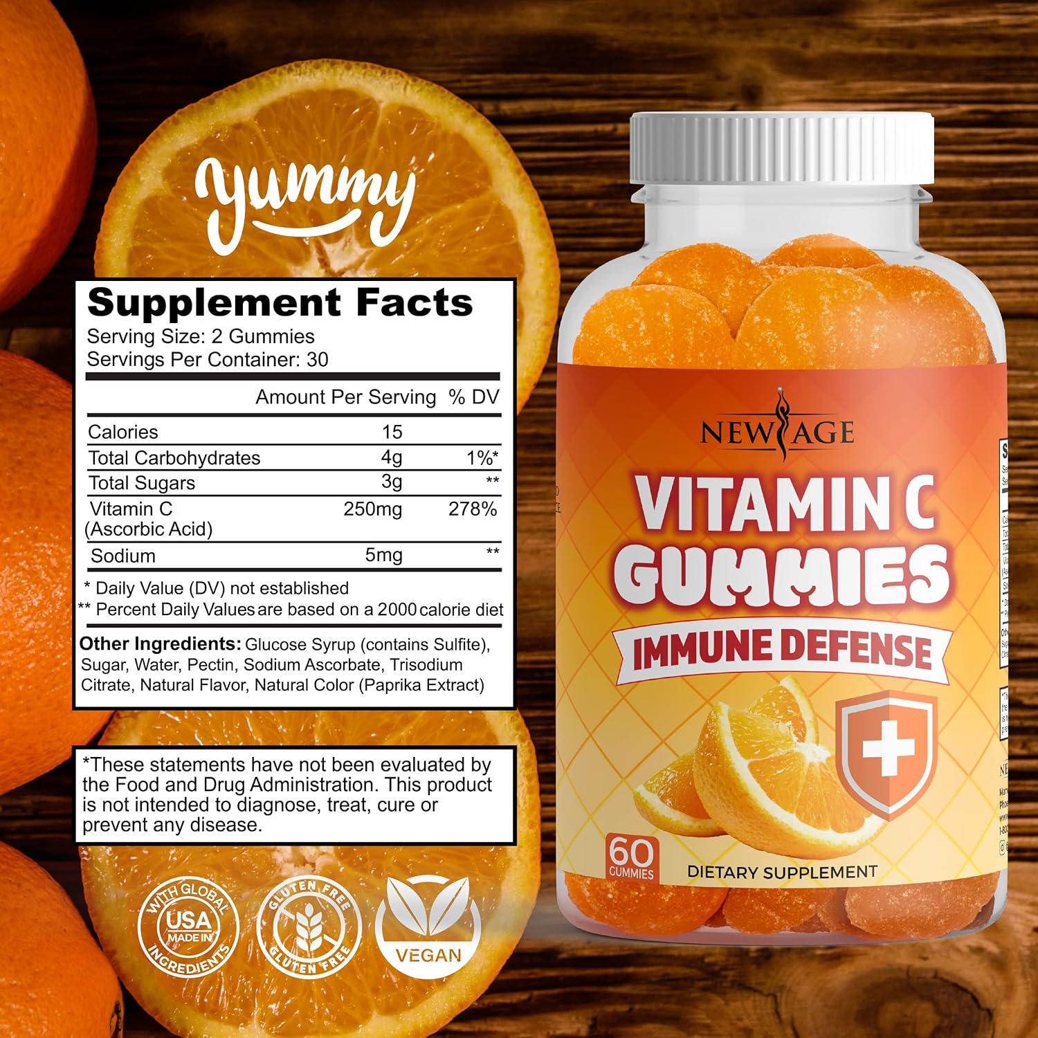 NEW AGE Vitamin C Gummies - Orange - Contributes to Normal Immune Function - Vegetarian, Gluten-Free (60 Gummies) - görsel 2