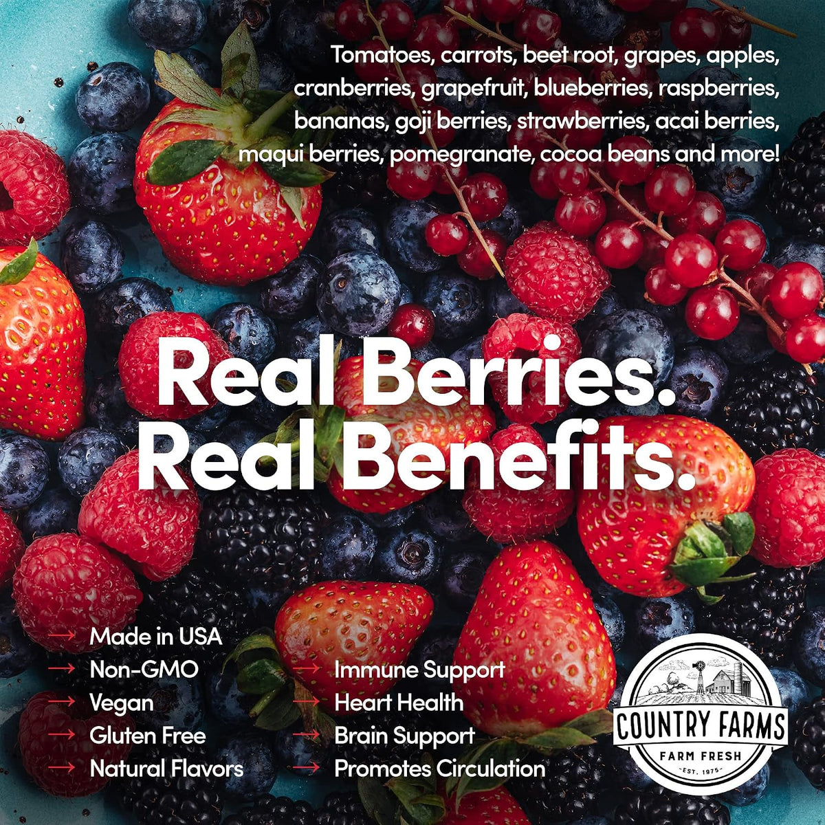 COUNTRY FARMS Super Reds, Energising Polyphenol Superfood, 48 Super Fruits and Berries, Powerful Antioxidants and Polyphenols, Supports Energy, 20 Servings, Mixed Berry Flavour - görsel 5
