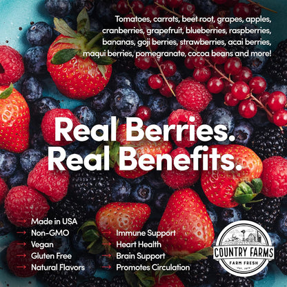 COUNTRY FARMS Super Reds, Energising Polyphenol Superfood, 48 Super Fruits and Berries, Powerful Antioxidants and Polyphenols, Supports Energy, 20 Servings, Mixed Berry Flavour