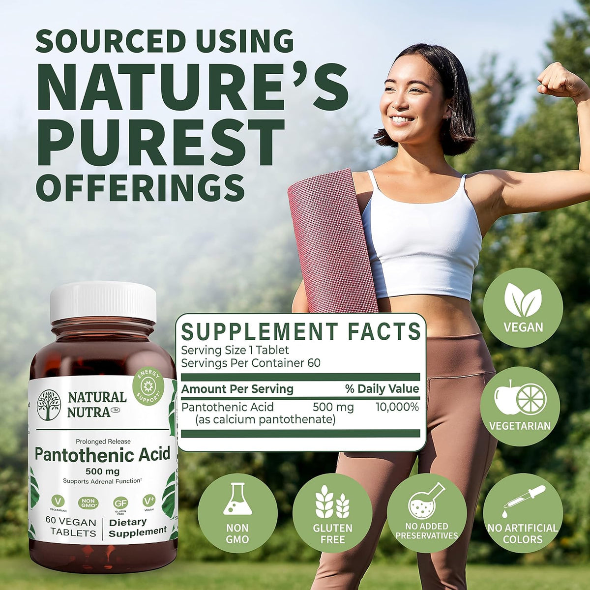 Natural Nutra Time Release Pantothenic Acid 500 mg - Vitamin B5 Supplement - görsel 4
