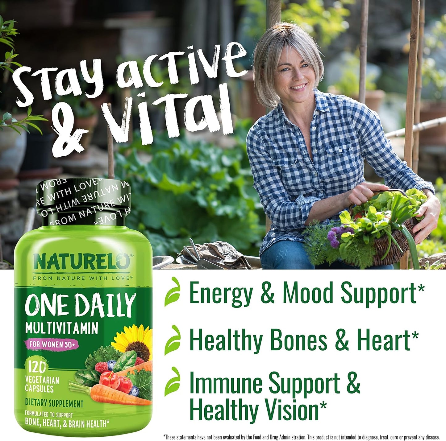 NATURELO One Daily Multivitamin for Women Over 50 (Iron Free) – Menopause Support – Whole Food Supplement – 120 Capsules - görsel 2