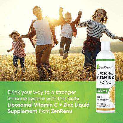 Liposomal Vitamin C and Zinc Liquid Drink for Adults & Children - Non-GMO Sunflower Lecithin - Maximum Antioxidant & Immune Support, 150 ml