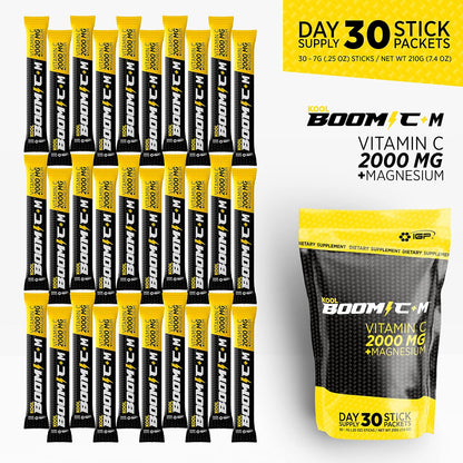 Immune & Genetics Protocols Kool Boom C+M – 30 Stick Packs – Vitamin C 2000 mg as Ascorbic Acid – Magnesium (Gluconate) Immune System Support