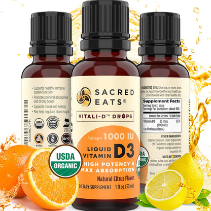 Organic Liquid Vitamin D Drops – 1,000 IU per Drop, Sugar Free, Flavourless
