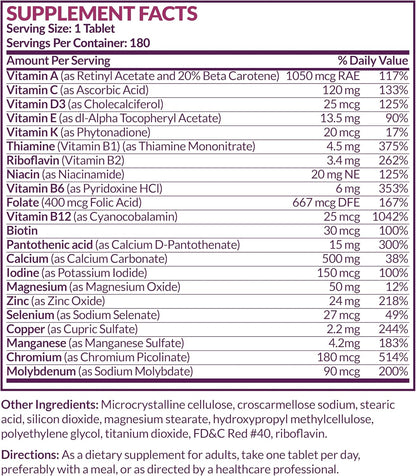 Futurebiotics Women's 50+ Multivitamin Once Daily Multivitamin for Active Women Over 50, Non-GM, 180 Tablets
