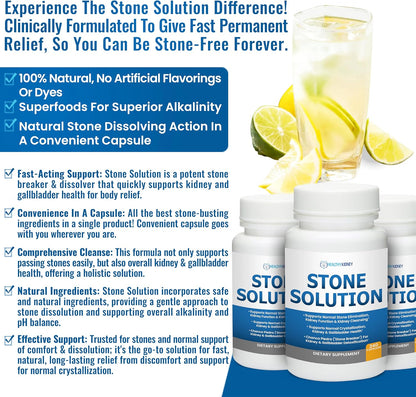 Stone Solution Capsules – Natural Kidney Stone Support, Cleanser & Flush (60 Servings)