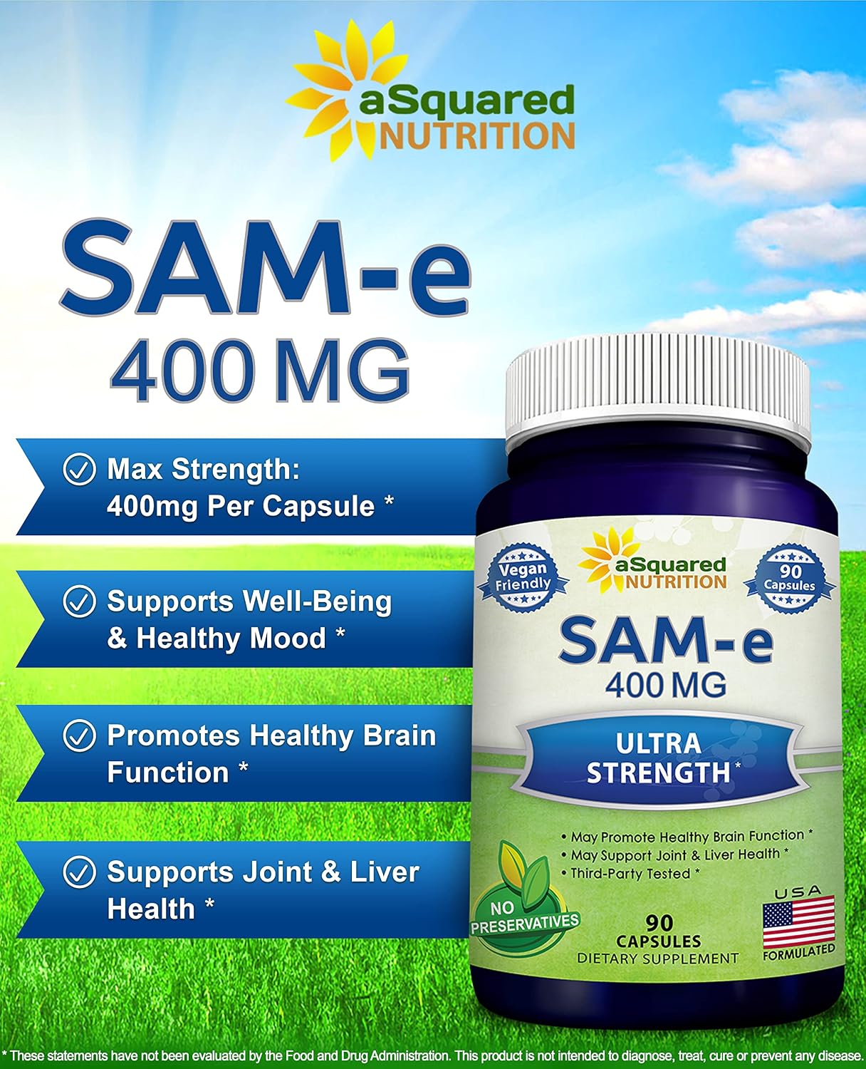 aSquared Nutrition SAM-e 400mg Food Supplement - 90 Capsules - S-Adenosyl Methionine - görsel 2