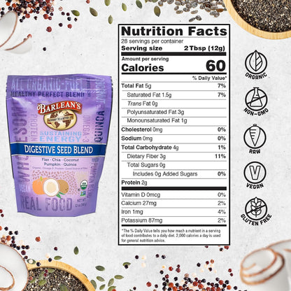 Barlean's Organic Digestive Seed Blend – Chia, Flax, Pumpkin Seeds, Quinoa & Coconut (340 g)