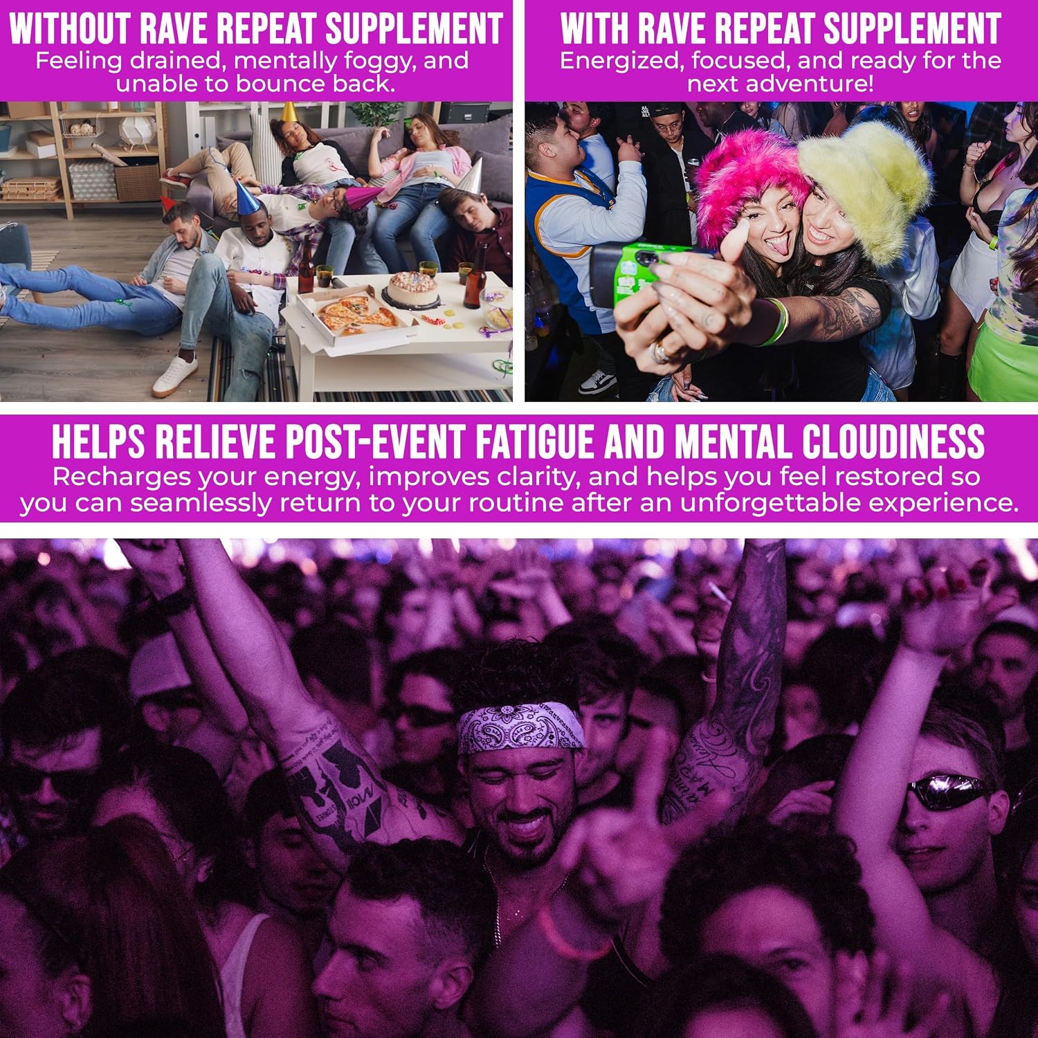 Pre-Rave Supplement - 5-HTP Free Rave Vitamins with CoQ10, Magnesium, Green Tea - Festival Essentials for Energy, Wellness & Jaw Support - 40 Capsules - görsel 5