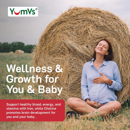 YumVs Prenatal Gummies for Women – with Folic Acid, Iron & Choline – 60 Gummies