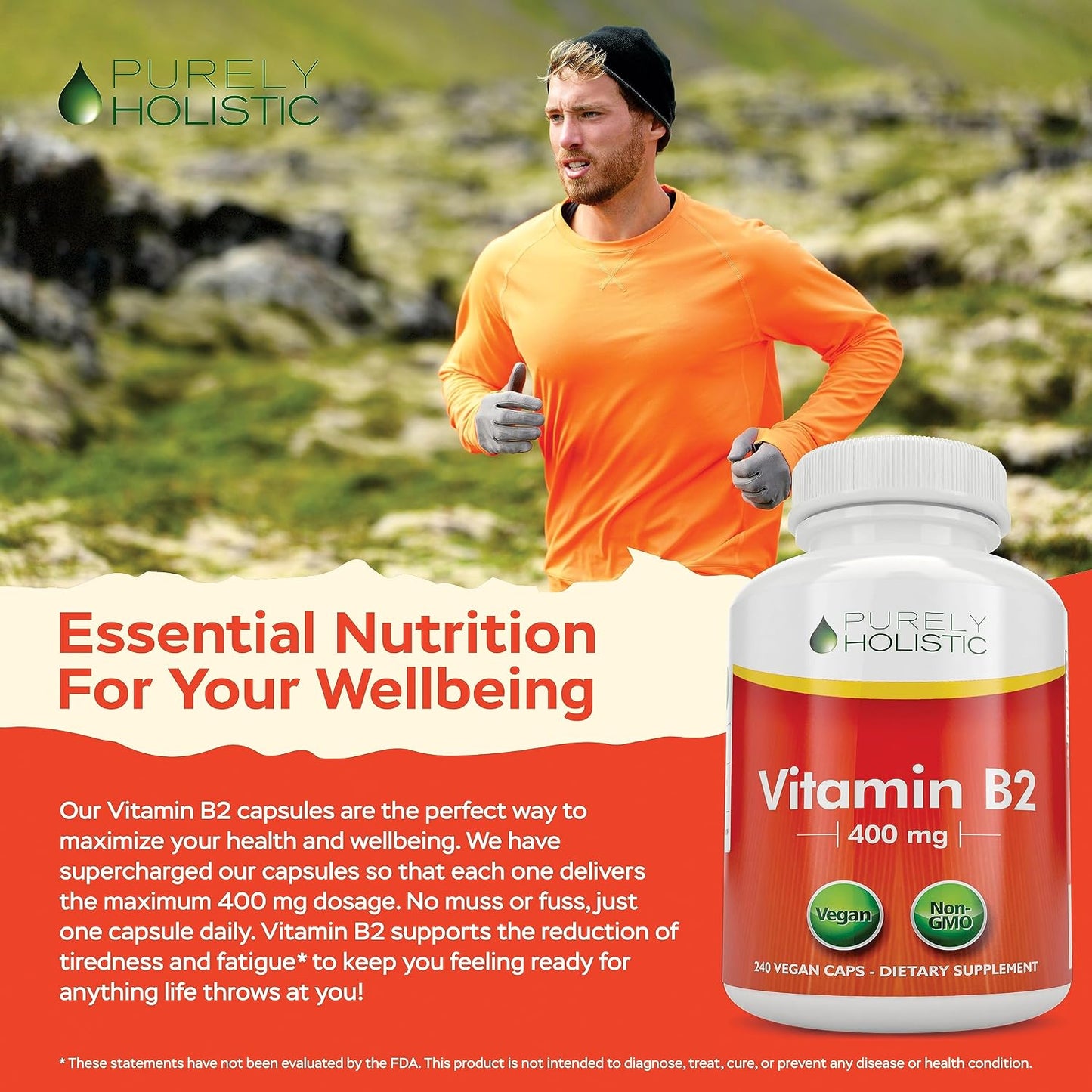 Purely Holistic Vitamin B2 Riboflavin 400mg - 240 Vegan Capsules (8 Month Supply) - görsel 6