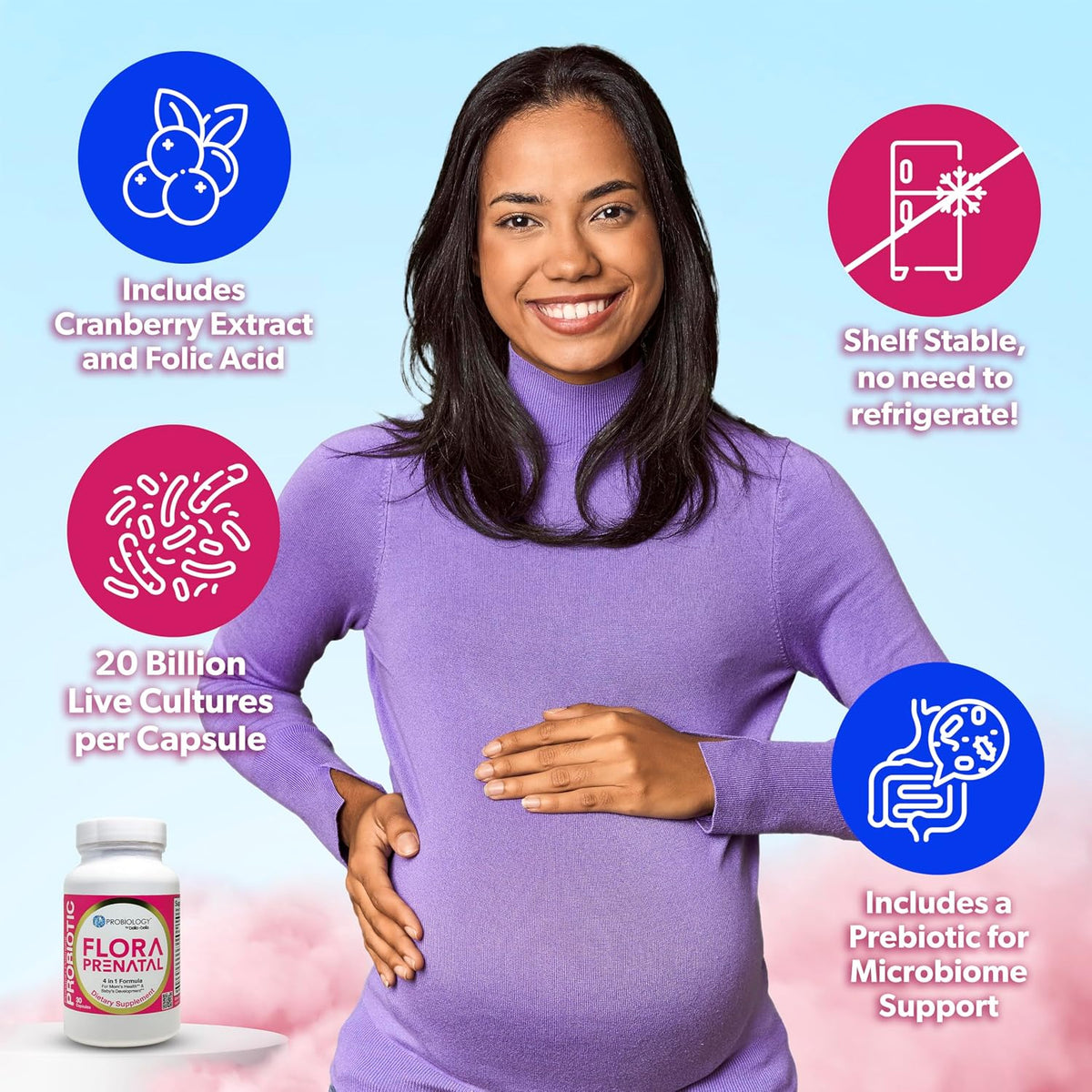 belle+bella Probiology Flora Prenatal Capsules - Prenatal Probiotic & Prebiotic with Folic Acid, 30 Capsules - görsel 6