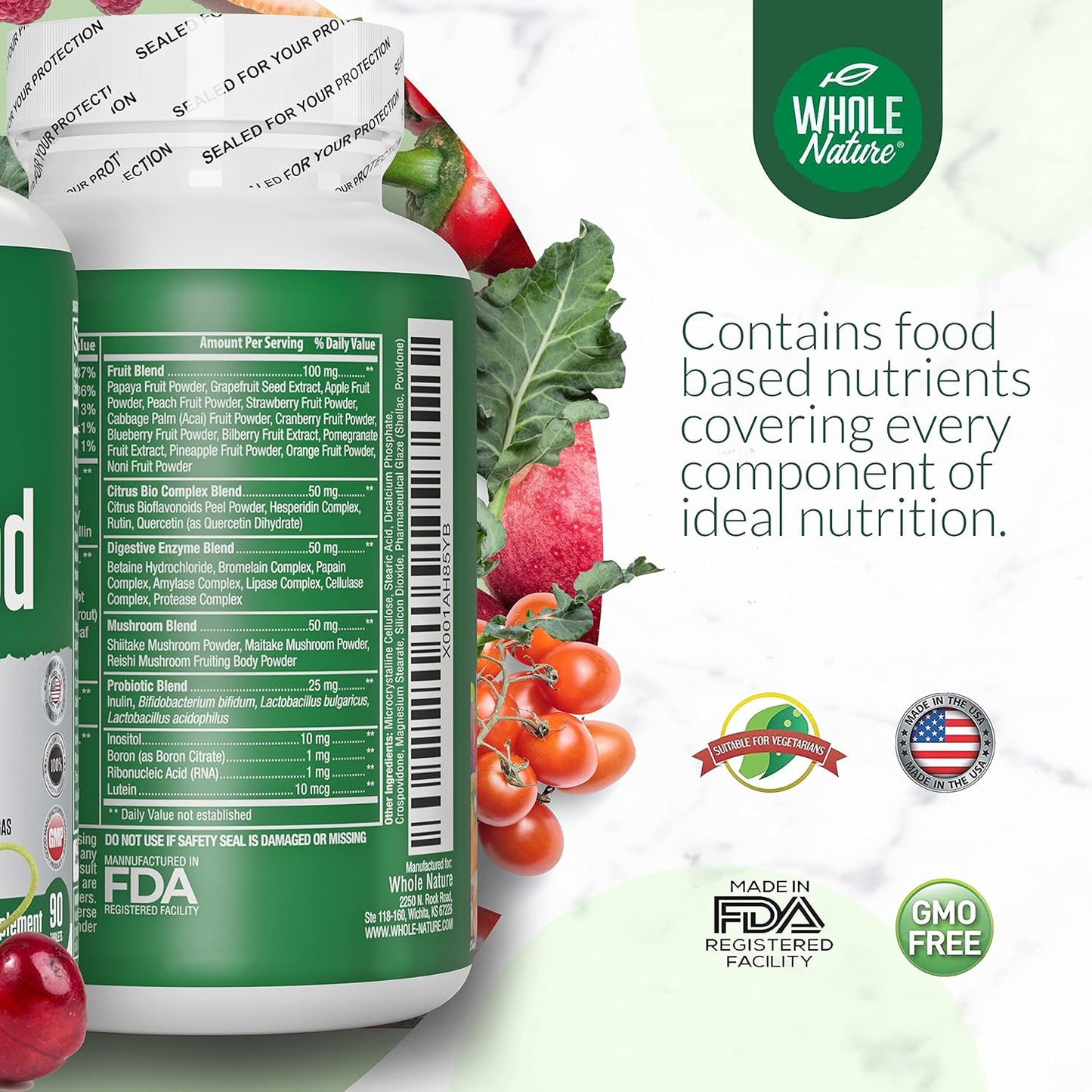 Whole Food Multivitamin for Men and Women (Twin Pack) - Plant Based Daily Superfood Vitamins with Digestive Enzymes, Probiotics & Omegas - görsel 9